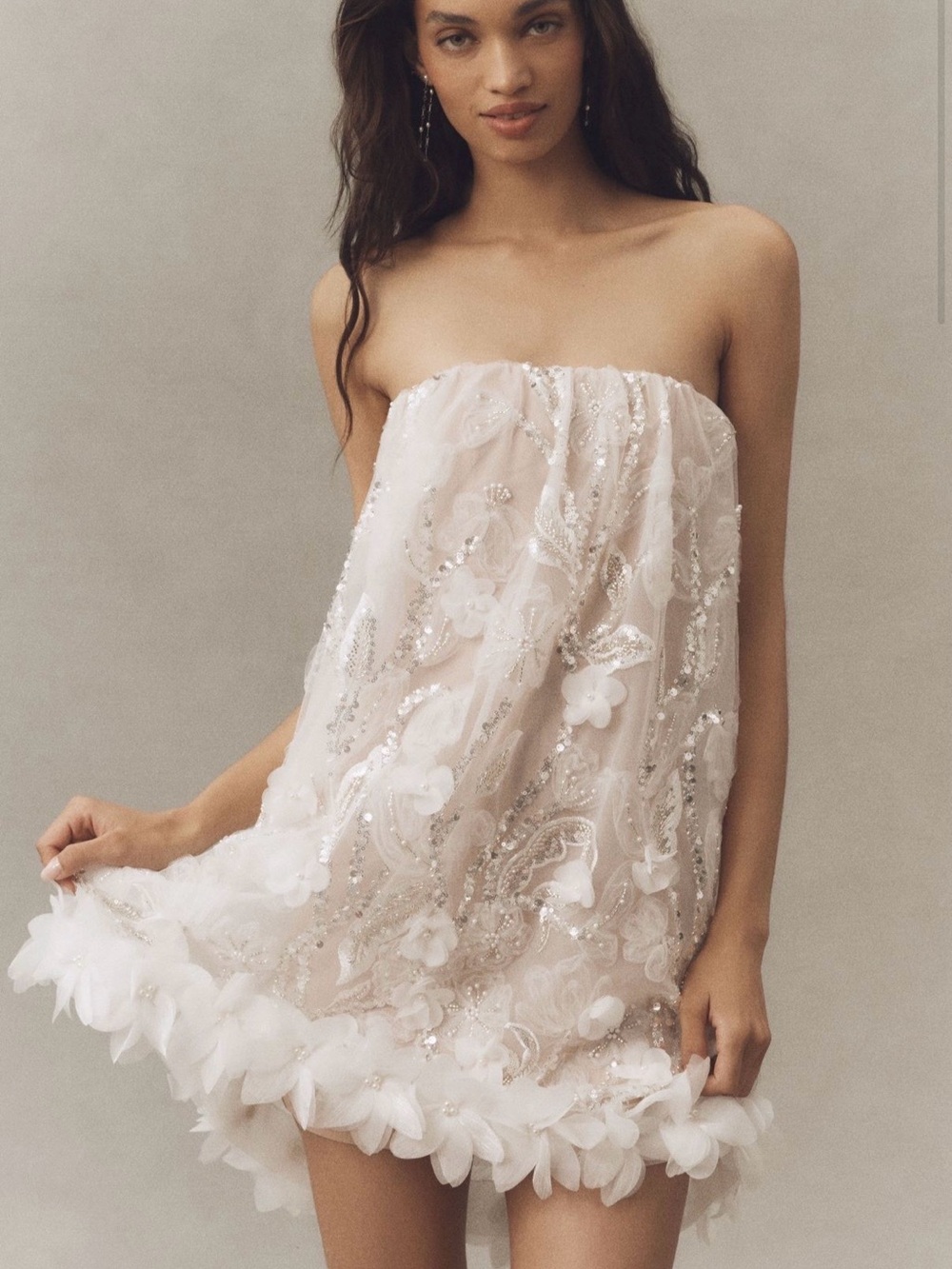 helsi stevie white 3d floral applique feather beaded mini bridal dress size XS